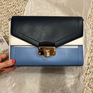 Michael Kors Kinsley 35S0GYKF2T Medium Leather Flap Shoulder Crossbody Bag blue